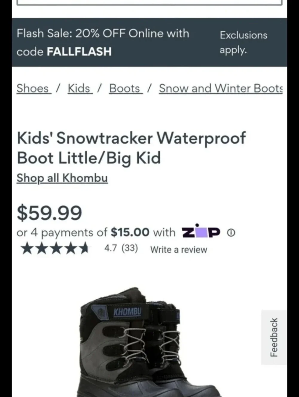 Big Kids Sz. 4 KHOMBU SNOW TRACKER Waterproof BOOTS